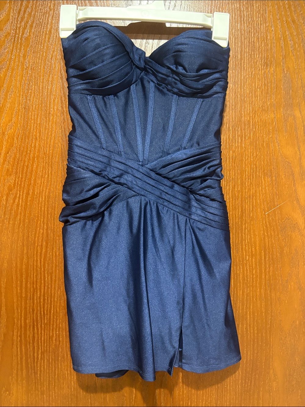 B Darlin Navy Strapless Ruched Mini Dress